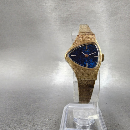 Seiko Asymmetrical Watch Women 21mm Blue Dial Gold Tone Manual Wind 117739 Runs5
