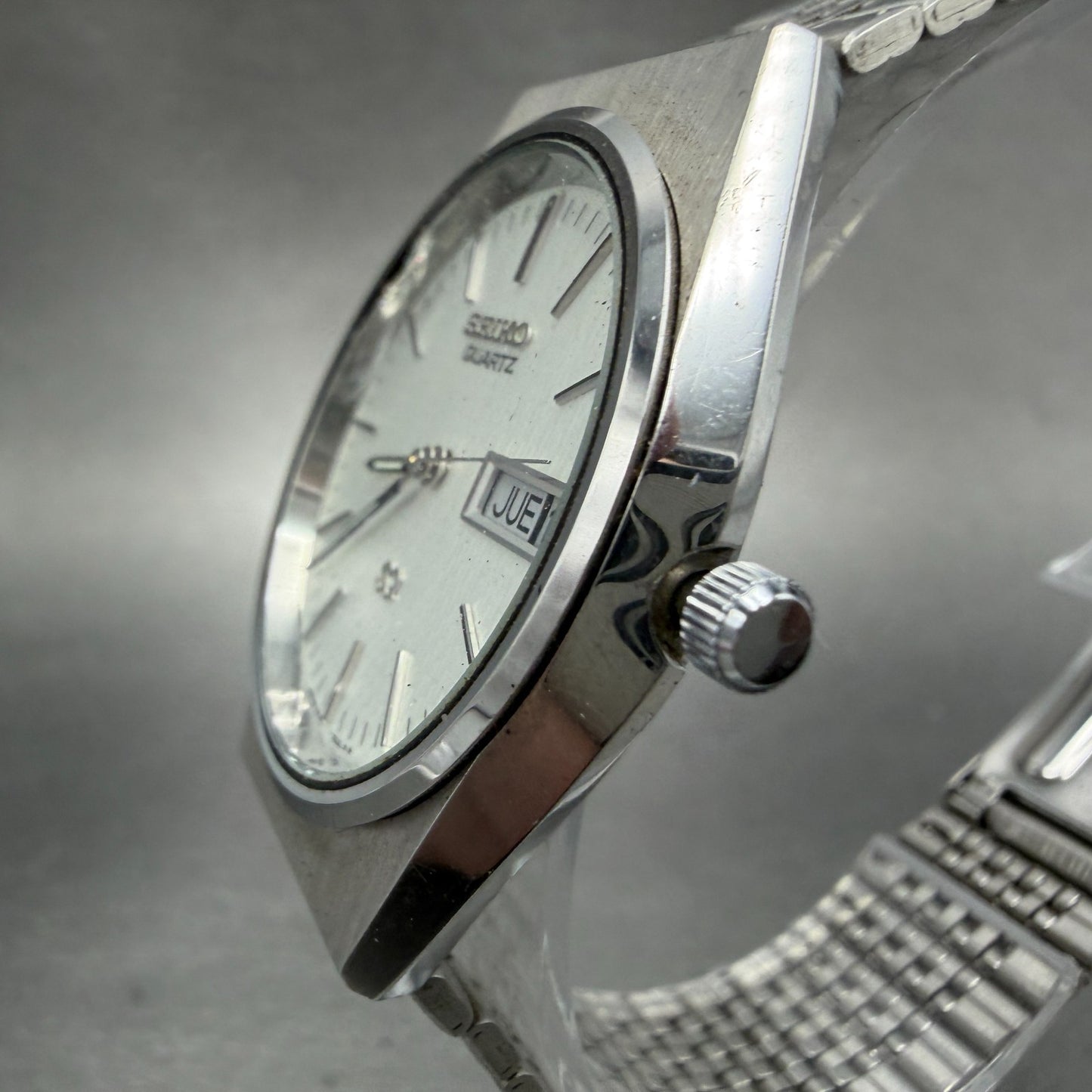 Seiko SQ Watch Men 35mm Silver Dial Silver Tone Daydate Round 8123 PARTS3