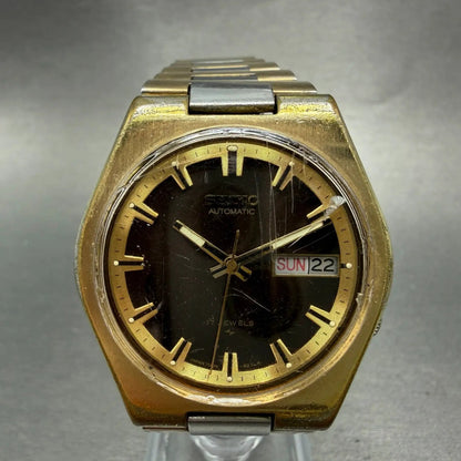 Seiko Automatic Watch Men 38mm Brown Dial Two Tone Daydate 7009-8079 Runs VTG0