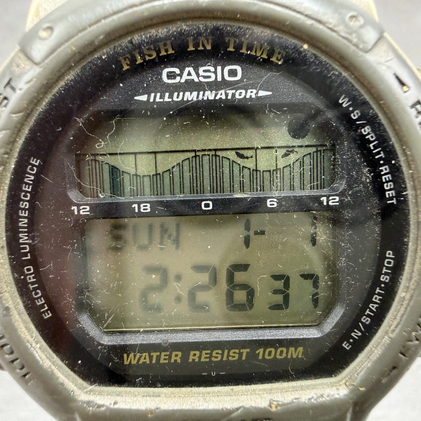 Casio Fishin Time Watch Men 44mm brown Gray Alarm Chrono FT-2000 READ!!!! NewBat1