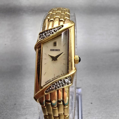 Seiko Watch Women 14mm MOP Dial Gold Tone Gemmed 2E20-7399 New Battery Vintage0
