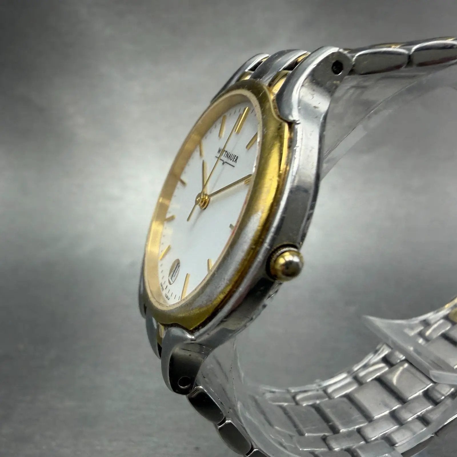 Wittnauer Watch Men 33mm White Dial Two Tone Date Round 12B04 PARTS Vintage3