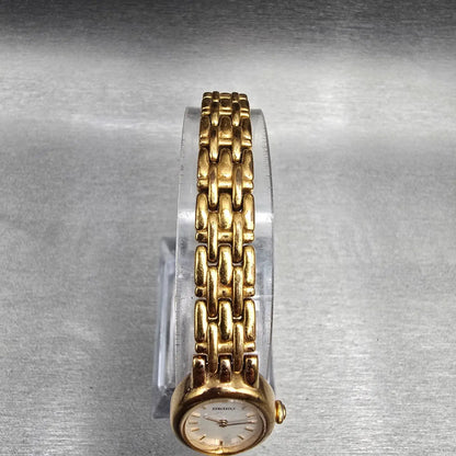 Seiko Watch Women 17mm White Dial Gold Tone Oval V400-1019 New Battery Vintage4