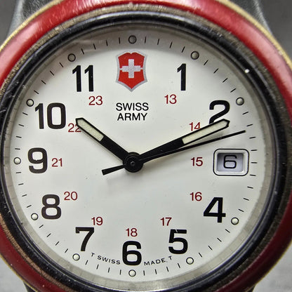 Victorinox Swiss Army Watch Men 39mm White Dial Black Red Date New Battery 71