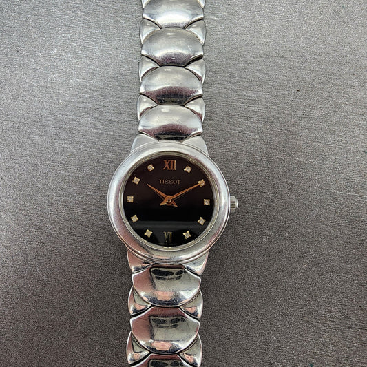 Tissot Watch Women 25mm Black Dial Steel Round BROKEN BAND New battery0