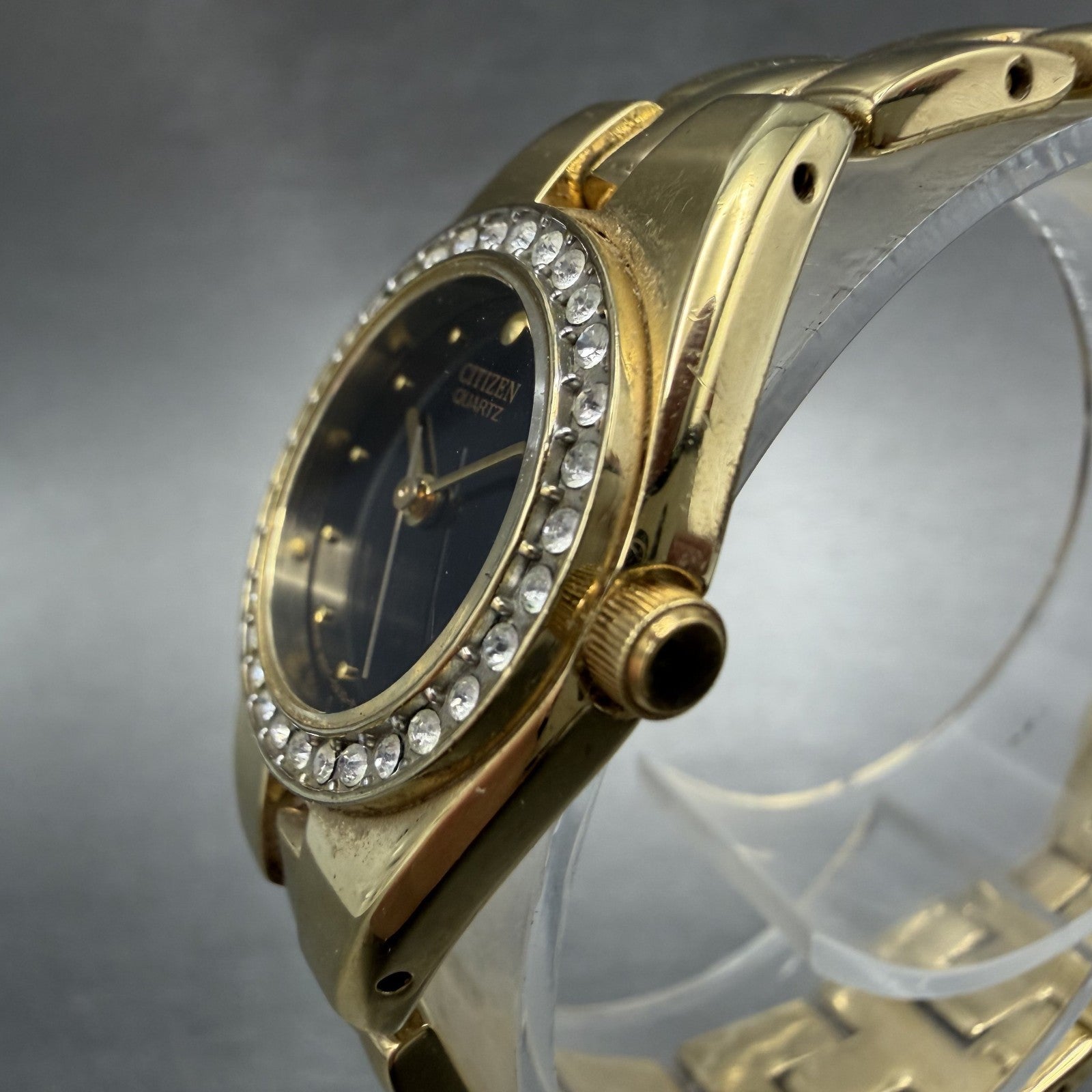 Citizen Watch Women 23mm Black Dial Gold Tone Round 5930-S98993 New Battery ABC2