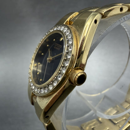 Citizen Watch Women 23mm Black Dial Gold Tone Round 5930-S98993 New Battery ABC2