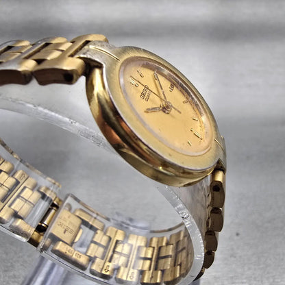 Seiko Watch Women 22mm Gold Dial Gold Tone Round 1N01-0A30 New Battery Vintage3