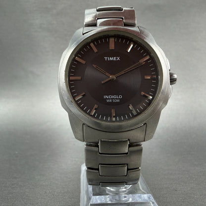 Timex Indiglo Watch Men 37mm Gray Dial Silver Tone Round T23281 New Battery5