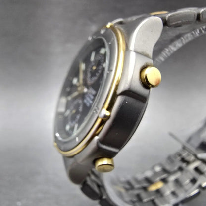Citizen Eco-Drive Watch Men 38mm Black Dial Two Tone Titanium Alarm Chrono Runs3