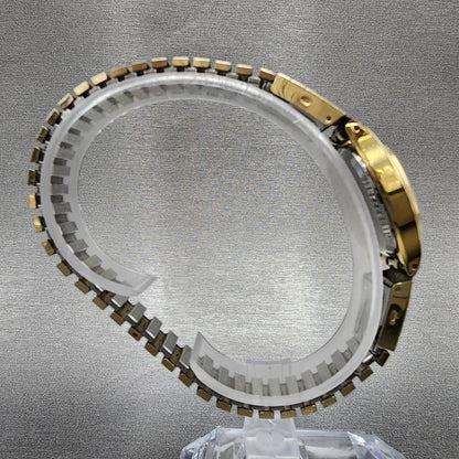 VTG Seiko SQ Watch Women 22mm Gold Dial Gold Tone Daydate Oval 34235040 NewBatt8