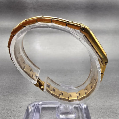 Seiko Watch Women 13mm Gold Dial Gold Tone Rectangle 2E20-7479 New Battery VTG8