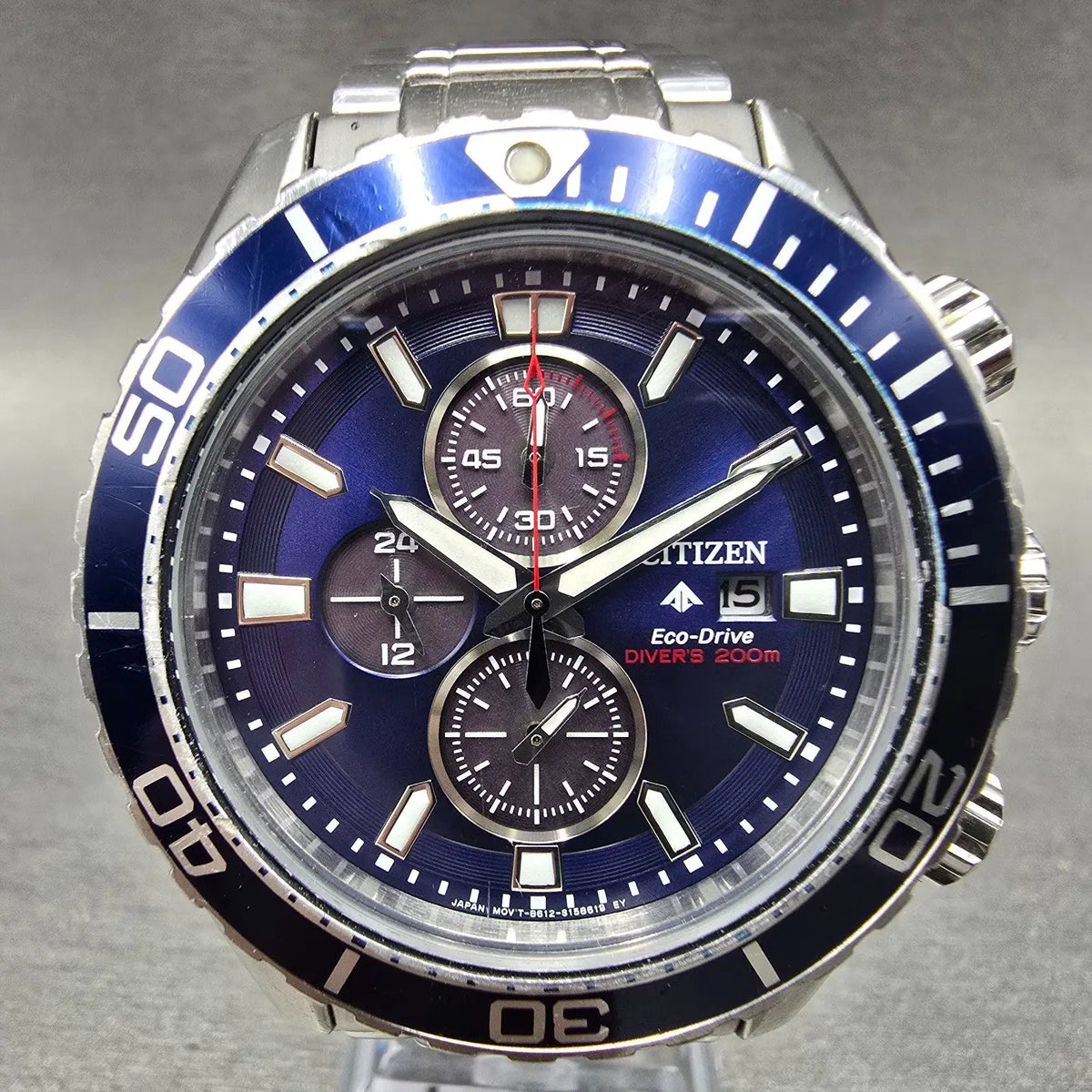 Citizen Eco-Drive Dive Chronograph Watch Men 44mm Blue Dial Steel Date Runs0