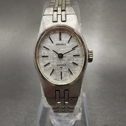 Seiko Watch Women 17mm Silver Dial Silver Tone Manual Oval 17-7230 Runs