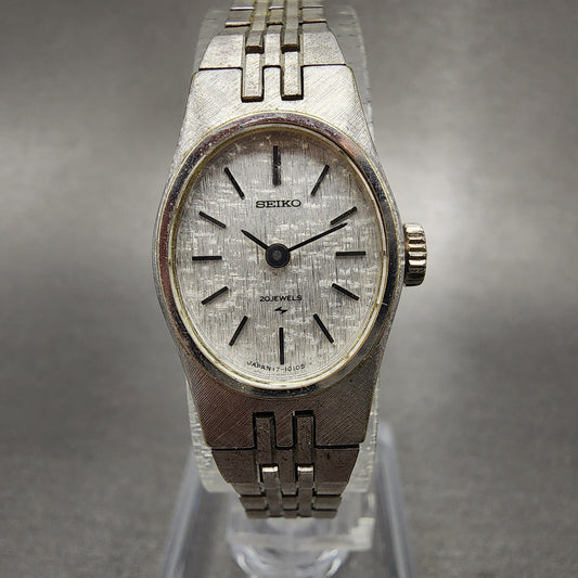 Seiko Watch Women 17mm Silver Dial Silver Tone Manual Oval 17-7230 Runs