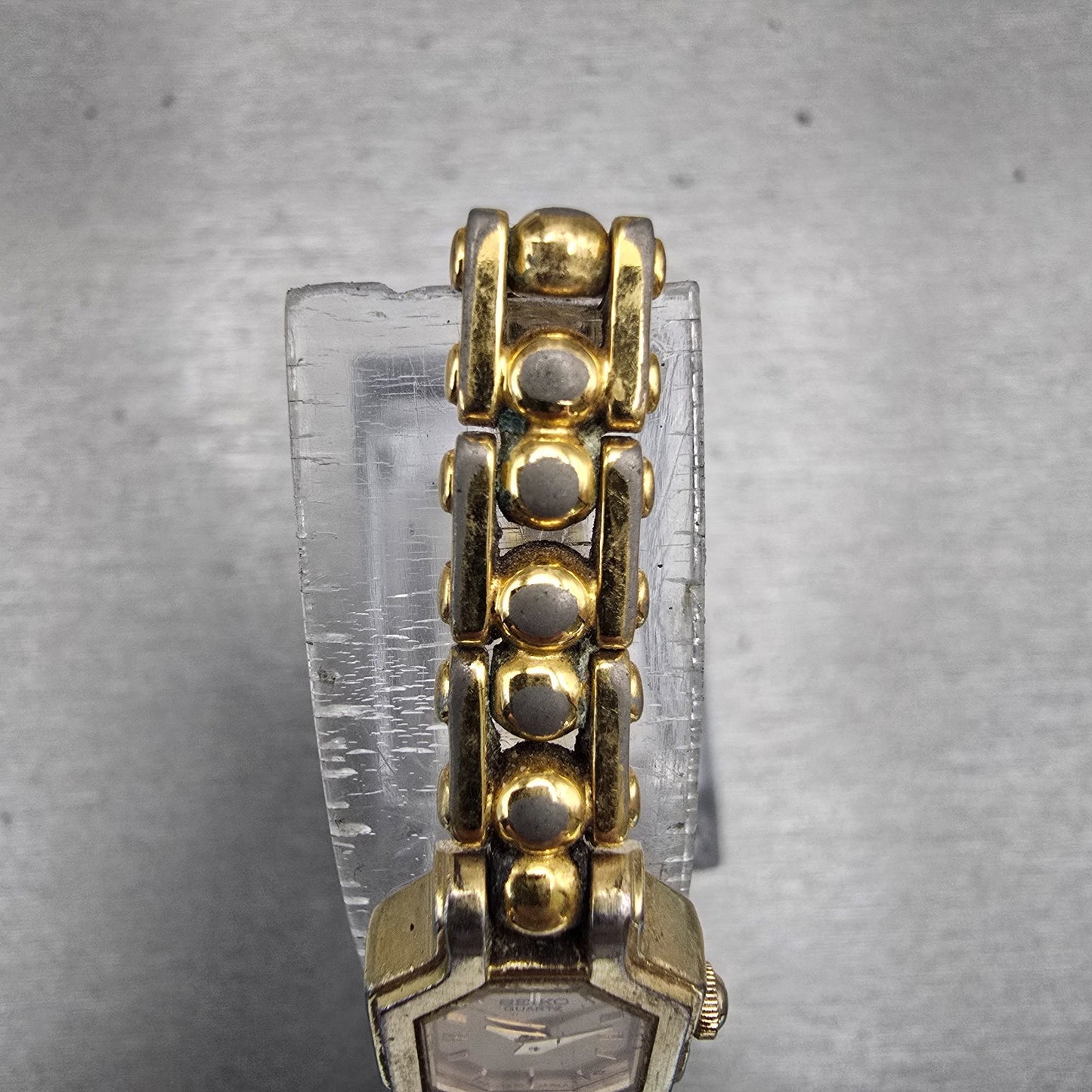 Seiko Watch Women 14mm Gold Dial Gold Tone Octagon 1E20-5629 Vintage New Battery4