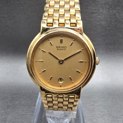 Seiko Watch Women 25mm Gold Dial Gold Tone Date Round 3Y09-0B59 New Battery0