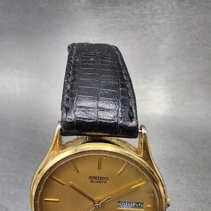 Seiko SQ Watch Men 33mm Gold Dial Gold Tone Daydate Round 5H237B09 PARTS5