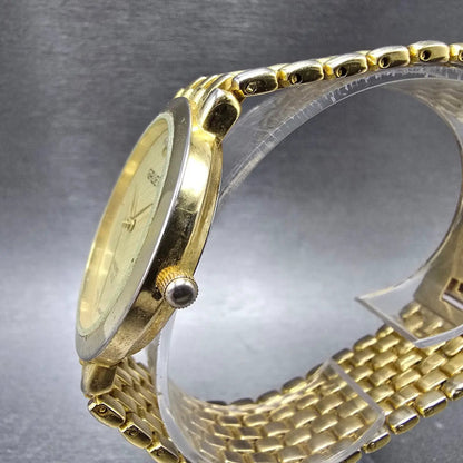 Gruen Watch Men 36mm Gold Dial Gold Tone Round New Battery Vintage2