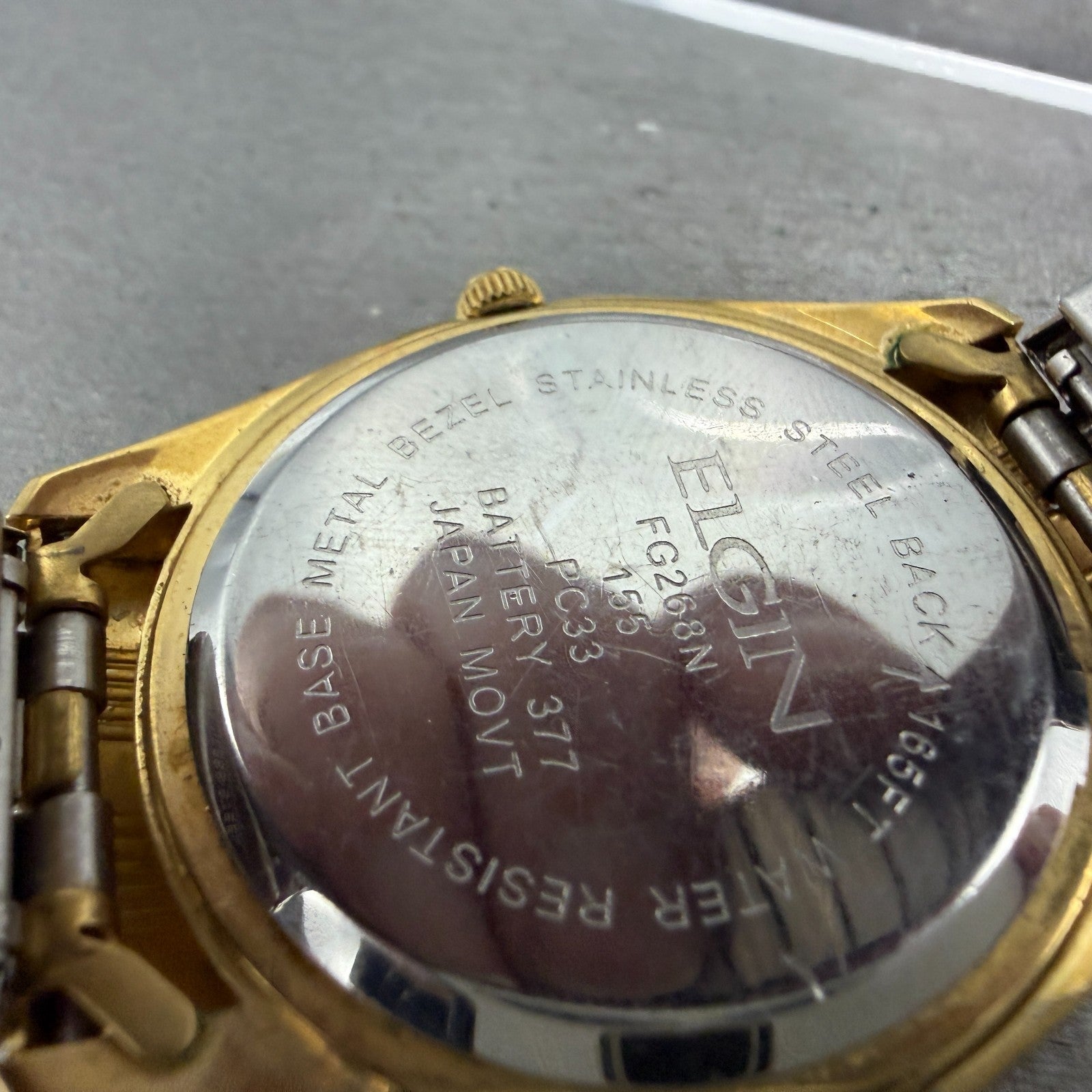 Elgin Watch Men 38mm Black Dial Gold Tone Daydate Round FG268N New Battery9