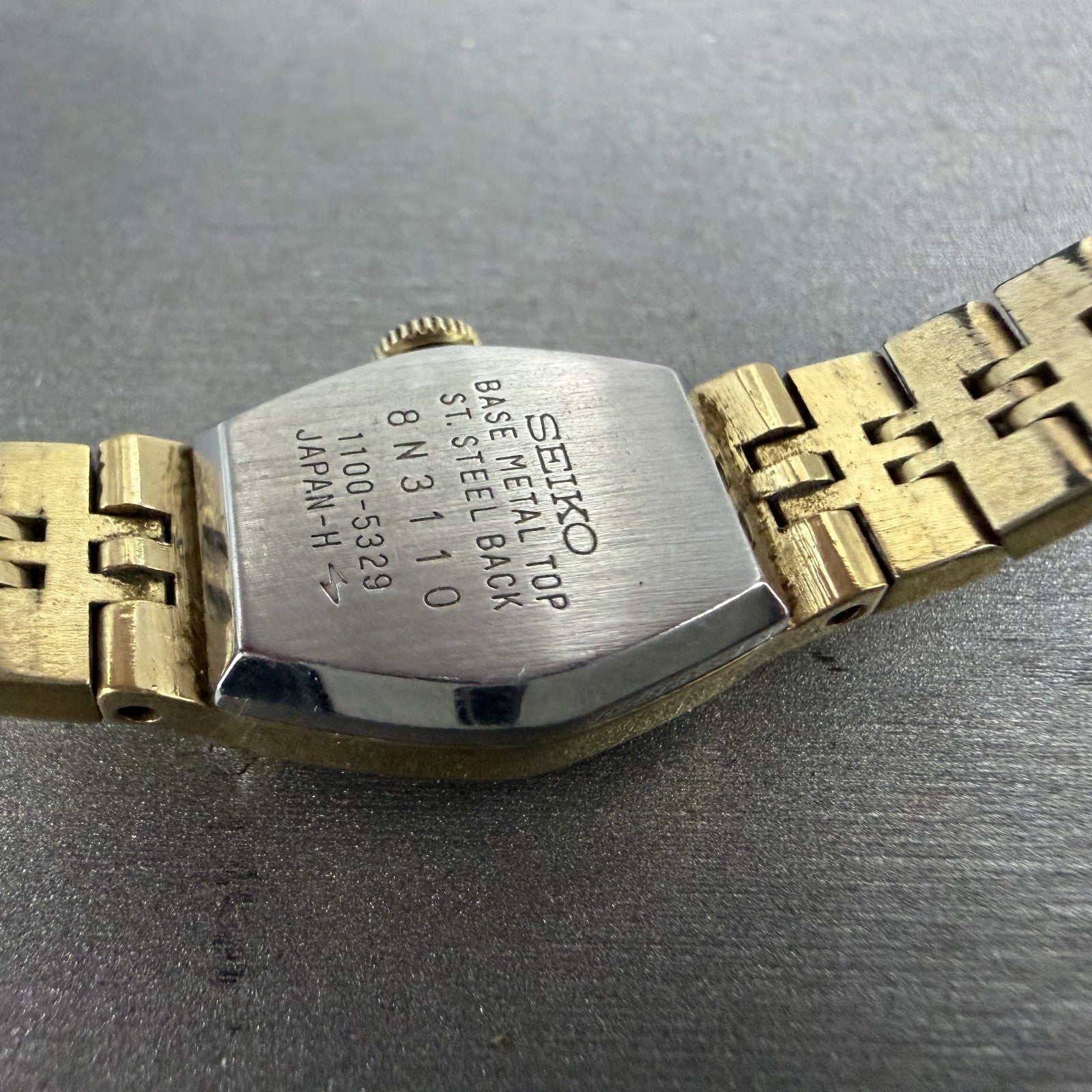 Seiko Watch Women 16mm Gold Dial Gold Tone Hexagon Manual 1100-5329 Runs9