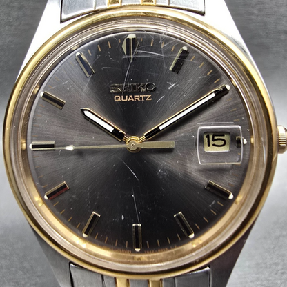 Seiko Watch Men 35mm Gray Dial Two Tone Date Round 7N42-8A30 New Battery JP1