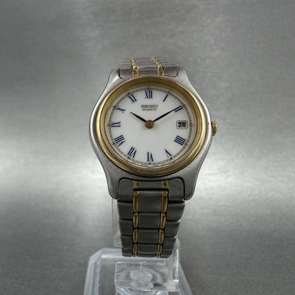 Seiko Watch Women 26mm White Dial Two Tone Date Round 7n890021 New Battery5