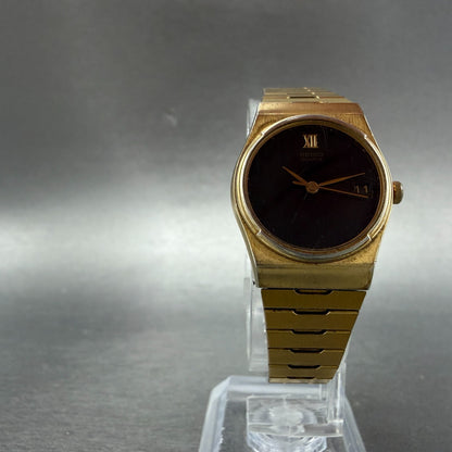 Seiko Watch Women 23mm Black Dial Gold Tone Date Hexagon 2A22-0050 New Battery5