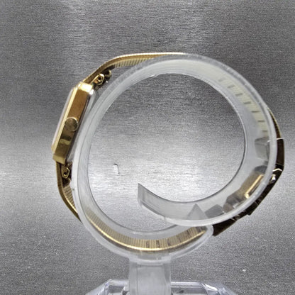 Seiko Tank Watch Women 14mm Gold Dial Gold Rectangle 1320-5770 New Battery VTG6