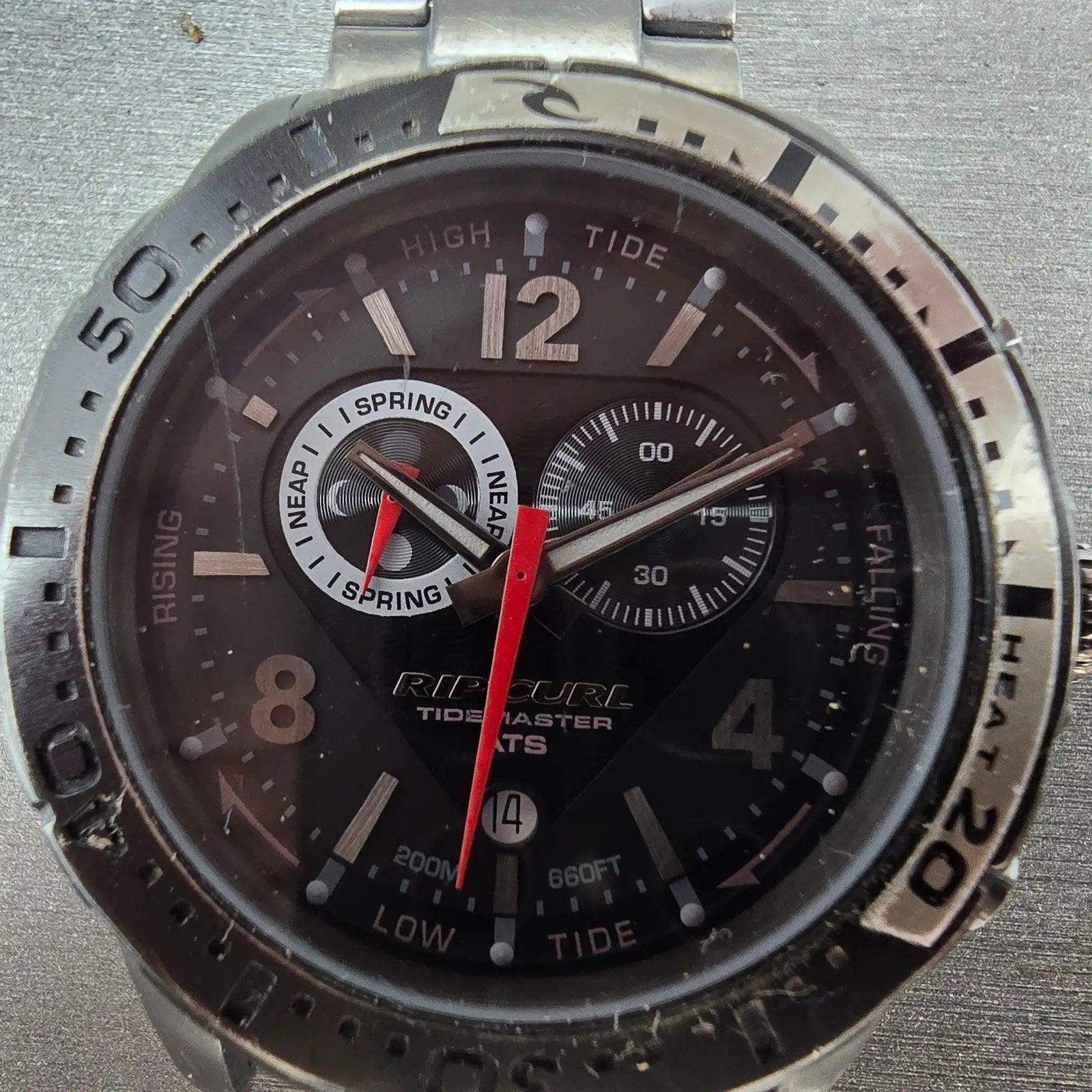 Ripcurl Tidemaster Watch Men 42mm Black Dial Titanium Date READ!!! New Battery1