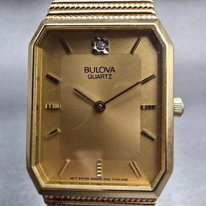 Bulova Watch Men 25mm Gold Dial Gold Tone Gem Stone Rectangle 92M45 New Battery1
