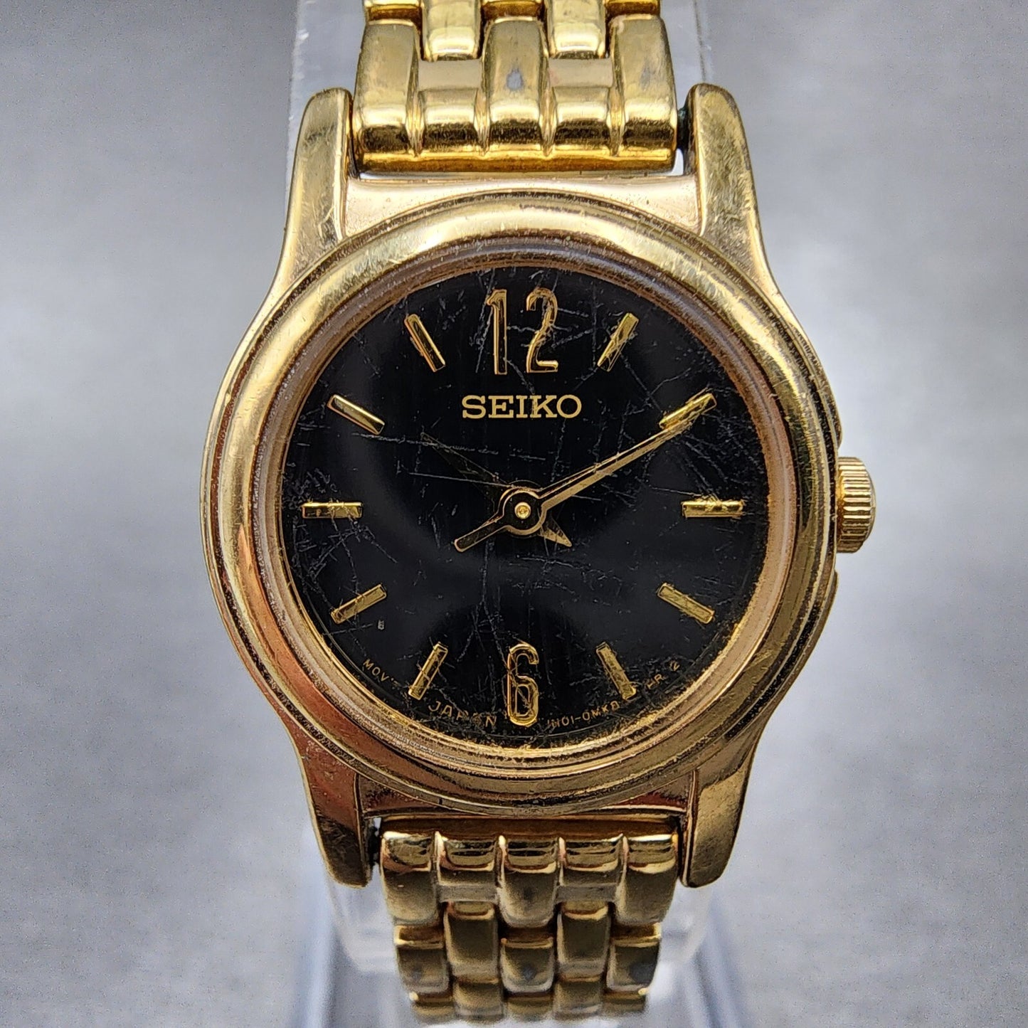 VTG Seiko Watch Women 19mm Black Dial Gold Tone Round 1N010GD0 New Battery1