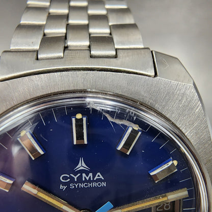 Cyma Conquistador Automatic Watch Men 34mm Blue Dial Steel Date Round Runs