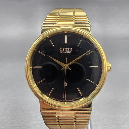 Citizen CQ Watch Men 30mm Black Dial Gold Tone Round 6030-914147 New Battery0