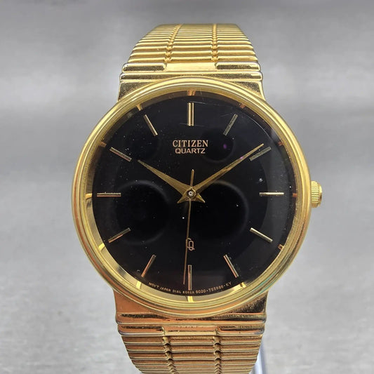 Citizen CQ Watch Men 30mm Black Dial Gold Tone Round 6030-914147 New Battery0