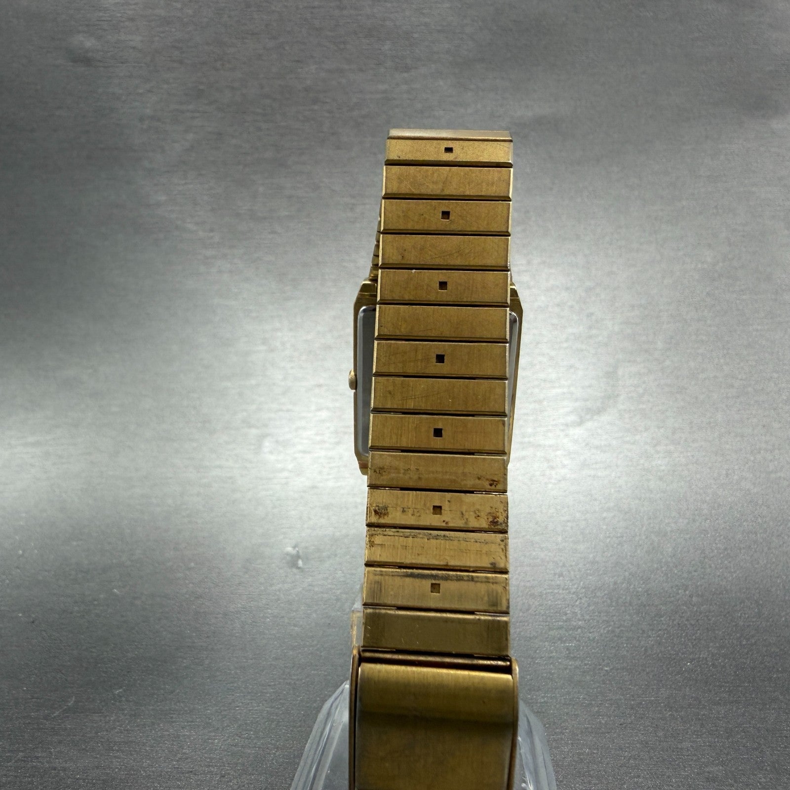 Seiko Tank Watch Men 26mm Black Dial Gold Tone Rectangle 5Y30-5349 New Battery H7