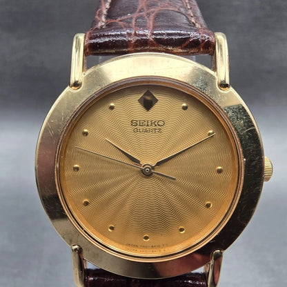 Seiko Watch Men 31mm Gold Dial Gold Tone Round 7N01-6E60 New Battery Vintage1