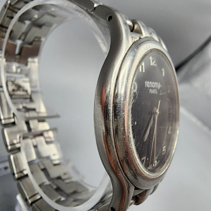 Vintage Renoma Watch Men Silver Tone Black Dial 35mm Round New Battery