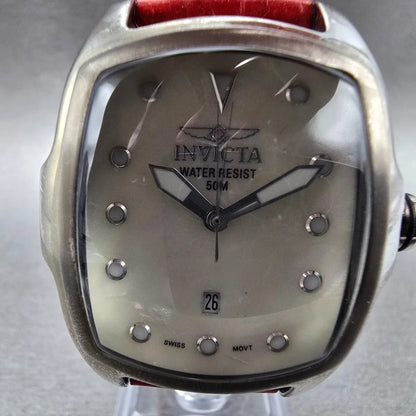 Invicta Lupah Watch 34mm MOP Dial Silver Date Rectangle 0011 New Battery Leather1