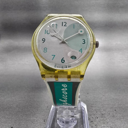 Swatch Rägetropfe Mens Watch 34mm Silver Dial Clear Case GG405 New Battery VTG5