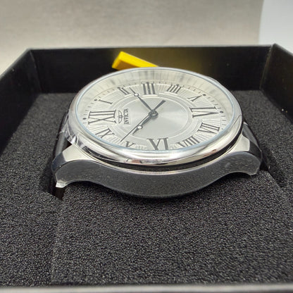 Invicta Vintage Watch Men 45mm Silver Dial Silver Round Leather Band 351383