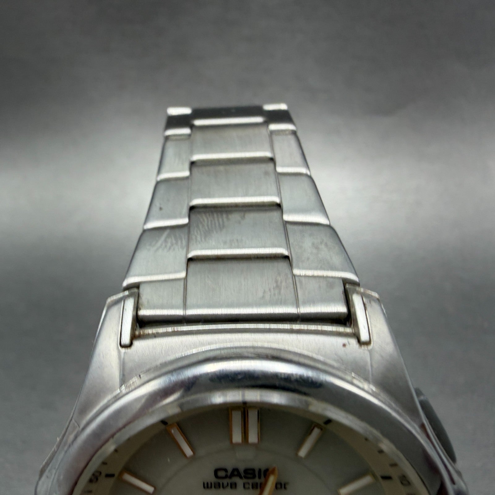 Casio Wave Ceptor Watch Men 42mm Cream Dial Steel Solar Analog Digital Works OPT4