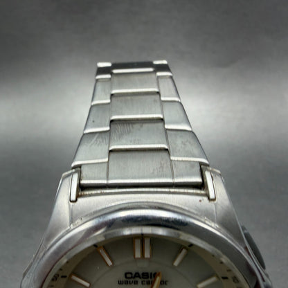 Casio Wave Ceptor Watch Men 42mm Cream Dial Steel Solar Analog Digital Works OPT4