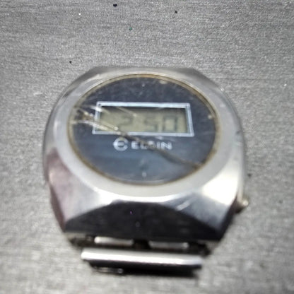 Elgin LCD Watch Men 32mm Blue Dial Stainless Steel Vintage Quartz Digital PARTS3
