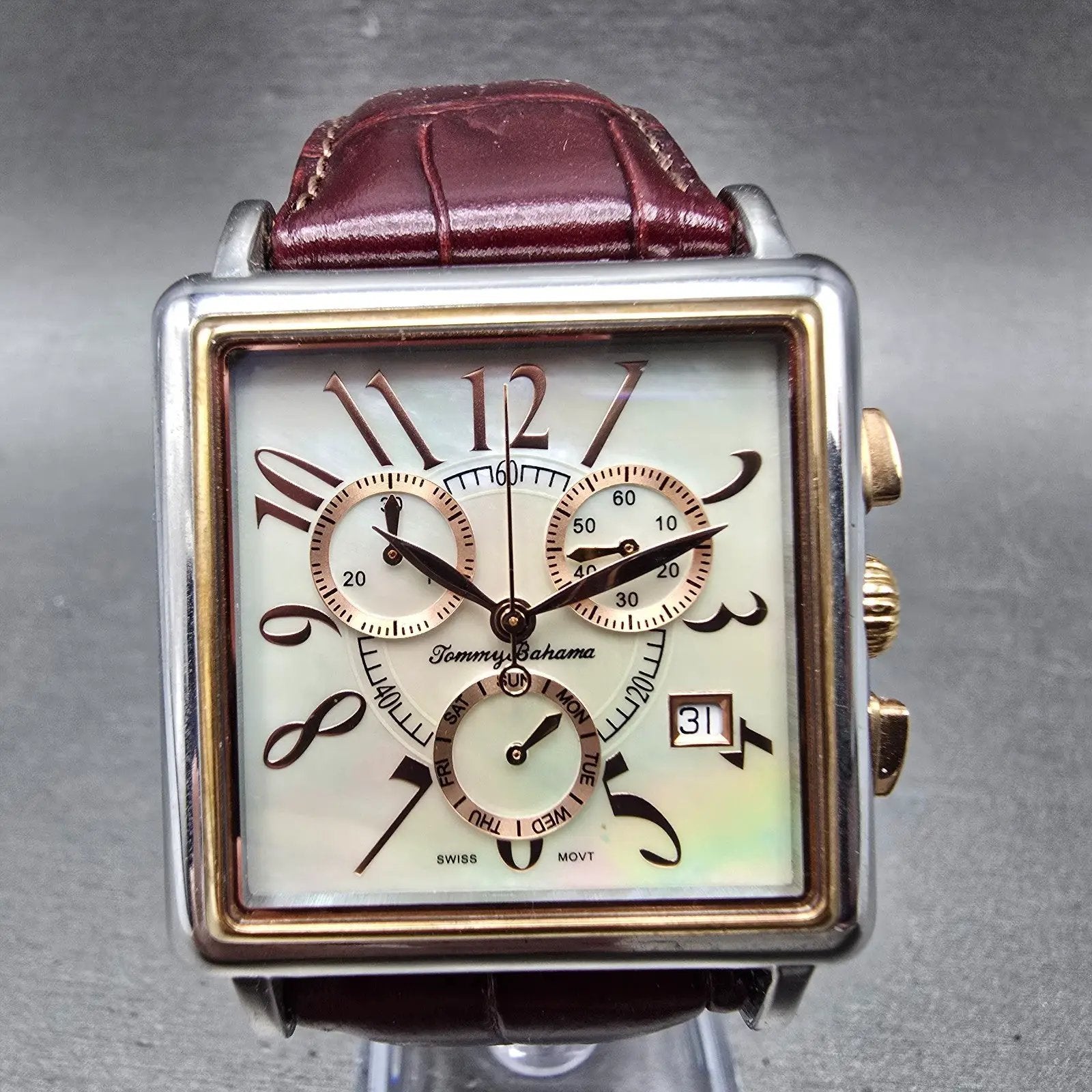 Tommy Bahama Chronograph Watch Unisex 35mm MOP Dial Two Tone Date TB2114 New Bat0