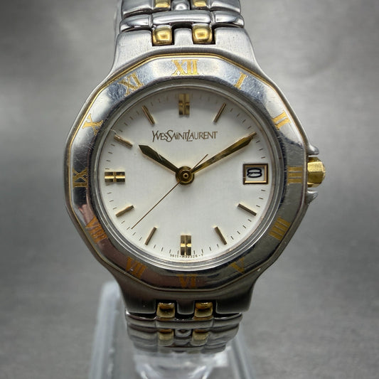 Yves Saint Laurent Watch Women 25mm White dial Two Tone Date 9613-H18644 New Bat0