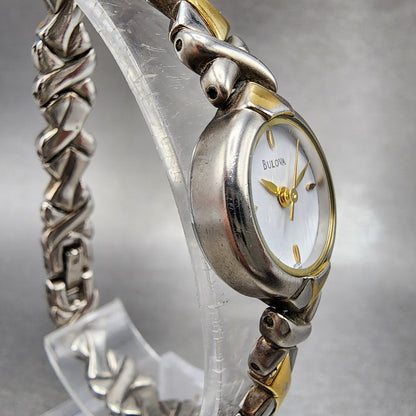 Bulova Watch Women 19mm White Dial Two Tone Round 98124 New Battery3