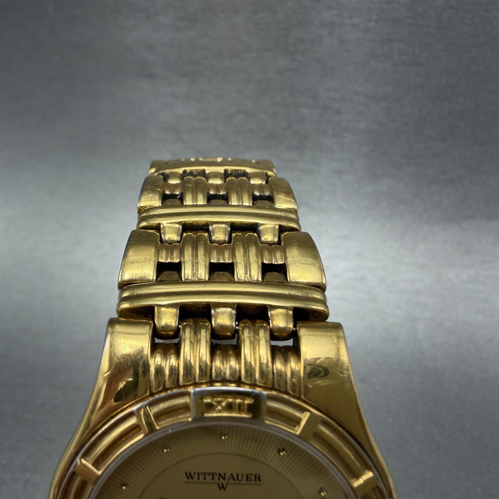 Wittnauer Laureate Watch Men 33mm Gold Dial Gold Tone Date Round New Battery4