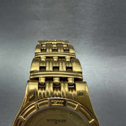 Wittnauer Laureate Watch Men 33mm Gold Dial Gold Tone Date Round New Battery4