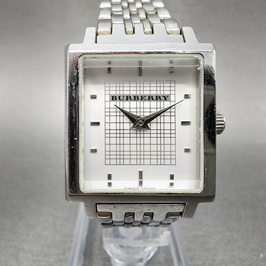 Burberry The City Tank Watch Women 24mm White Dial Steel Rectangle New Battery